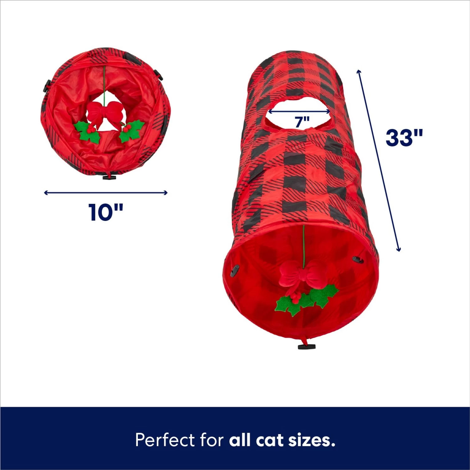 Frisco Holiday Buffalo Plaid Foldable Play Tunnel Cat Toy With Catnip - Image 2