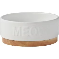 Frisco Round Meow Non-skid Ceramic Cat Bowl With Wood Base