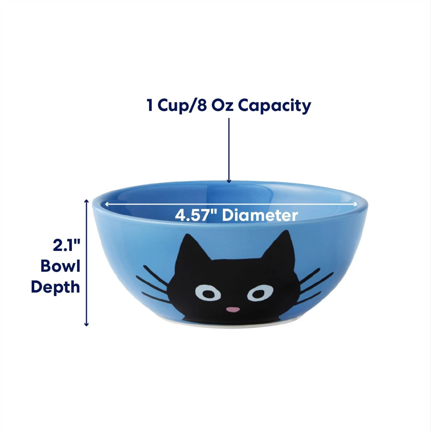 Frisco Cat Face Non-skid Ceramic Cat Bowl, Blue - Image 2
