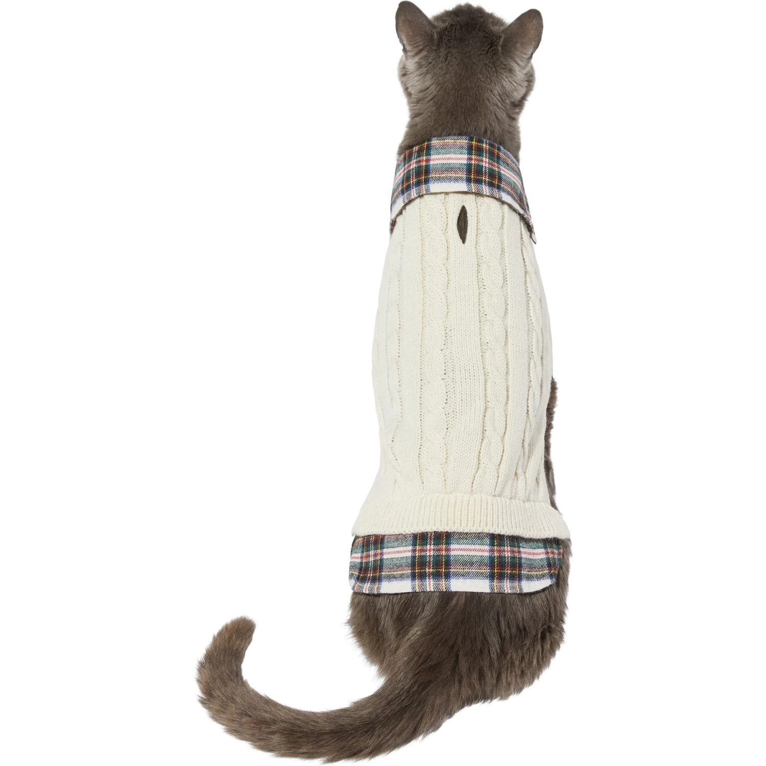 Frisco Cream Cable Knit Dog & Cat Sweater, White/Red Plaid - Image 3