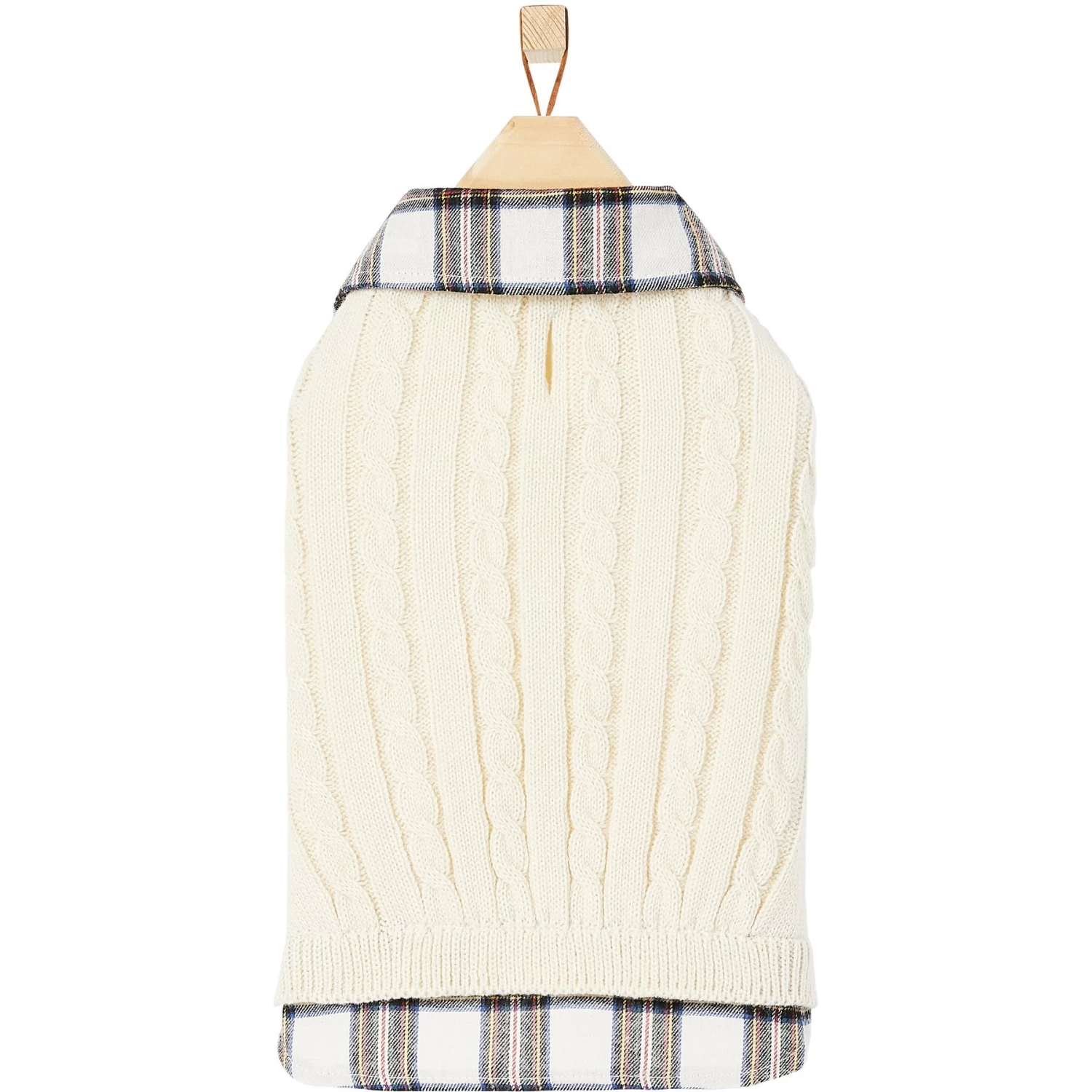 Frisco Cream Cable Knit Dog & Cat Sweater, White/Red Plaid - Image 4