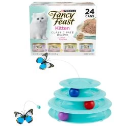 Fancy Feast Tender Feast Variety Pack Canned Kitten Food & Frisco Butterfly Cat Tracks Cat Toy