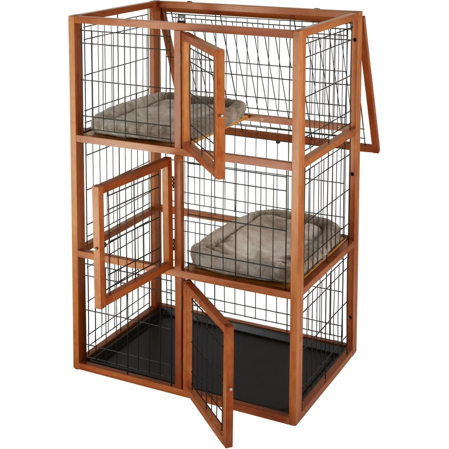 Frisco Collapsible Wood & Wire Cat Cage Playpen, 3 Level - Image 3