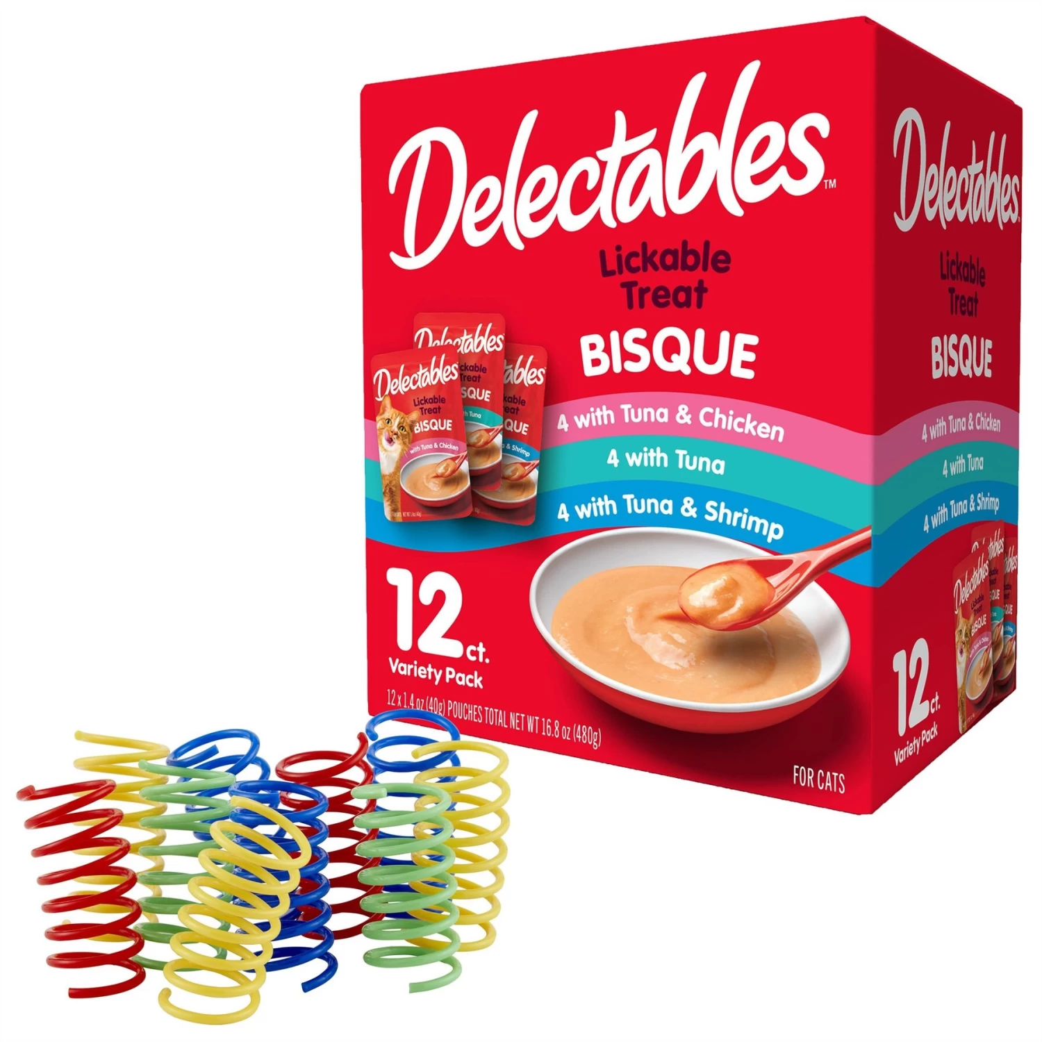 Hartz Delectables Bisque Variety Pack Lickable Cat Treats & Frisco Colorful Springs Cat Toy